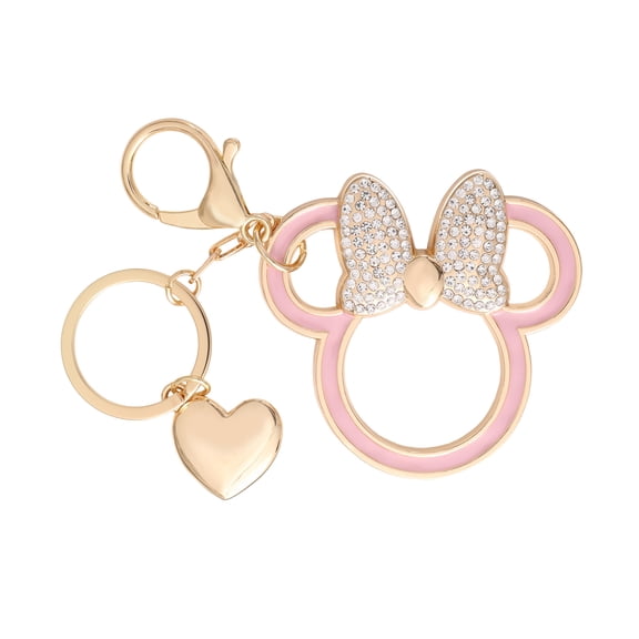 Disney Minnie Mouse Outline Keychain with Crystal Bow and Heart Charm