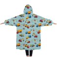 thumbnail image 2 of Oversized Wearable Blanket Hoodie,Cartoon Construction Vehicles Cranes Light Blue Pattern Sherpa Blanket Hoodie with Super Pockets,Super Warm Fuzzy Pullover for Women & Men, 2 of 6