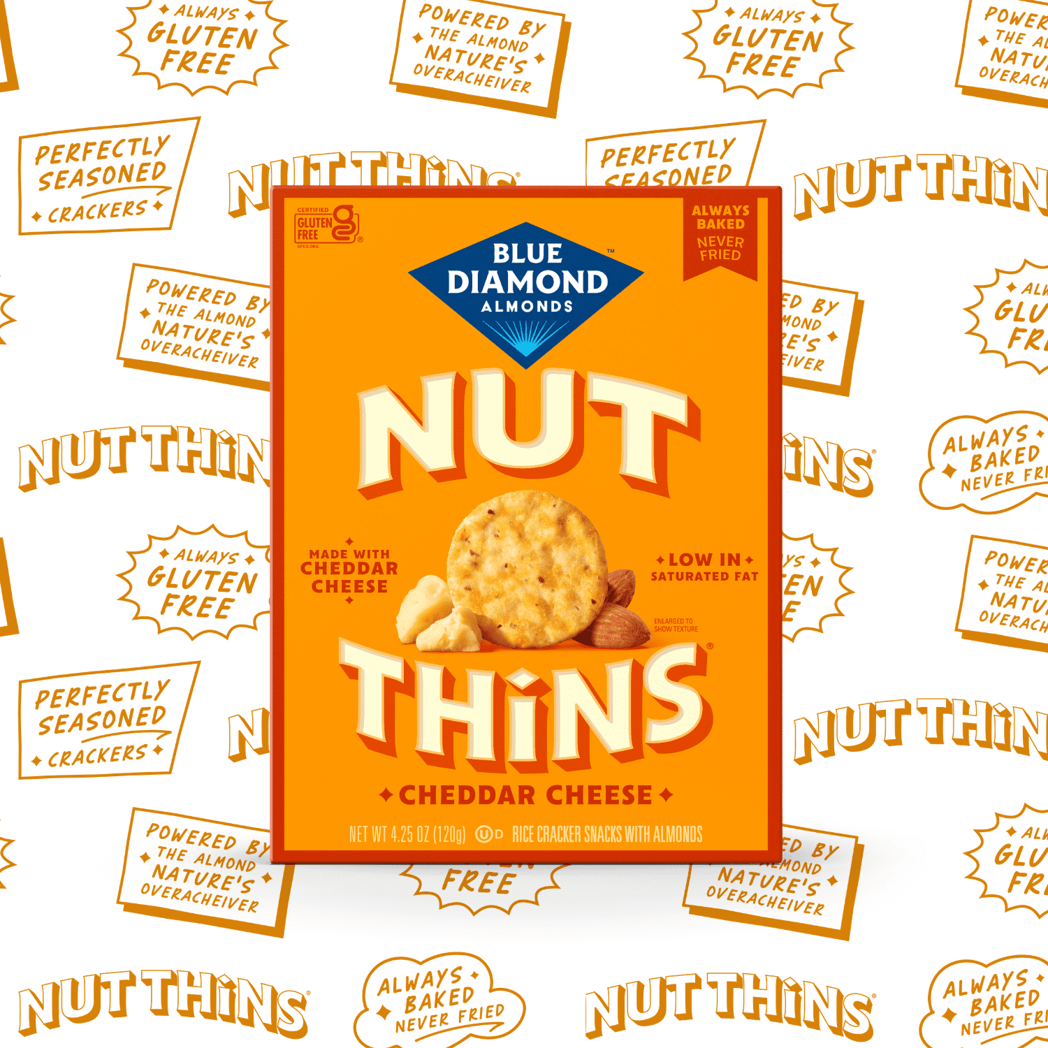 (6 pack) Blue Diamond Almonds Nut-Thins, Cheddar Cheese, Snack Crackers, Gluten-Free, 4.25oz Cardboard Box