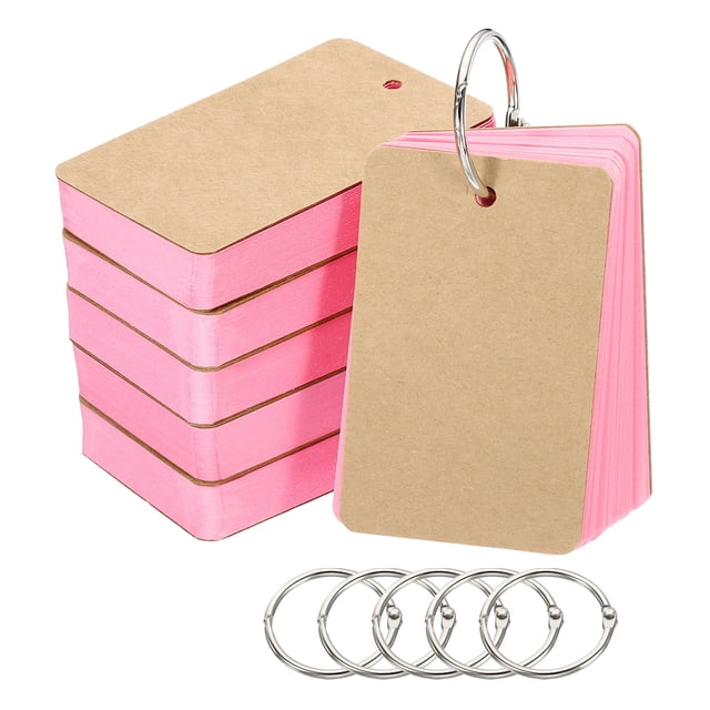 Unique Bargains 3.5' x 2' Blank Flash Cards with Rings Study Cards Index Cards Note Card Pre Hole Punched, Pink 300 Pack