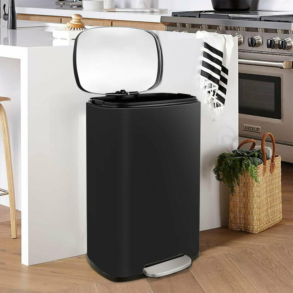LAZY BUDDY 13.2 Gallon Step Trash Can with Lid, Stainless Steel Kitchen Garbage Can with Inner Bucket for Home Office