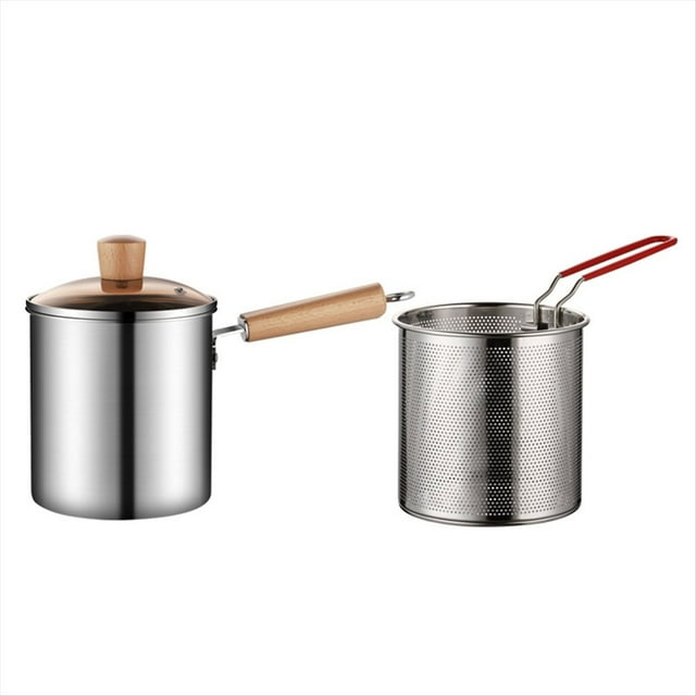 Multi-Purpose Frying Pot with Handles Milk Pot Stainless Steel Fryer Fryer Cooking Pot Frying Pan Small Pot,1x Fried Pot 1x Filter,Silver