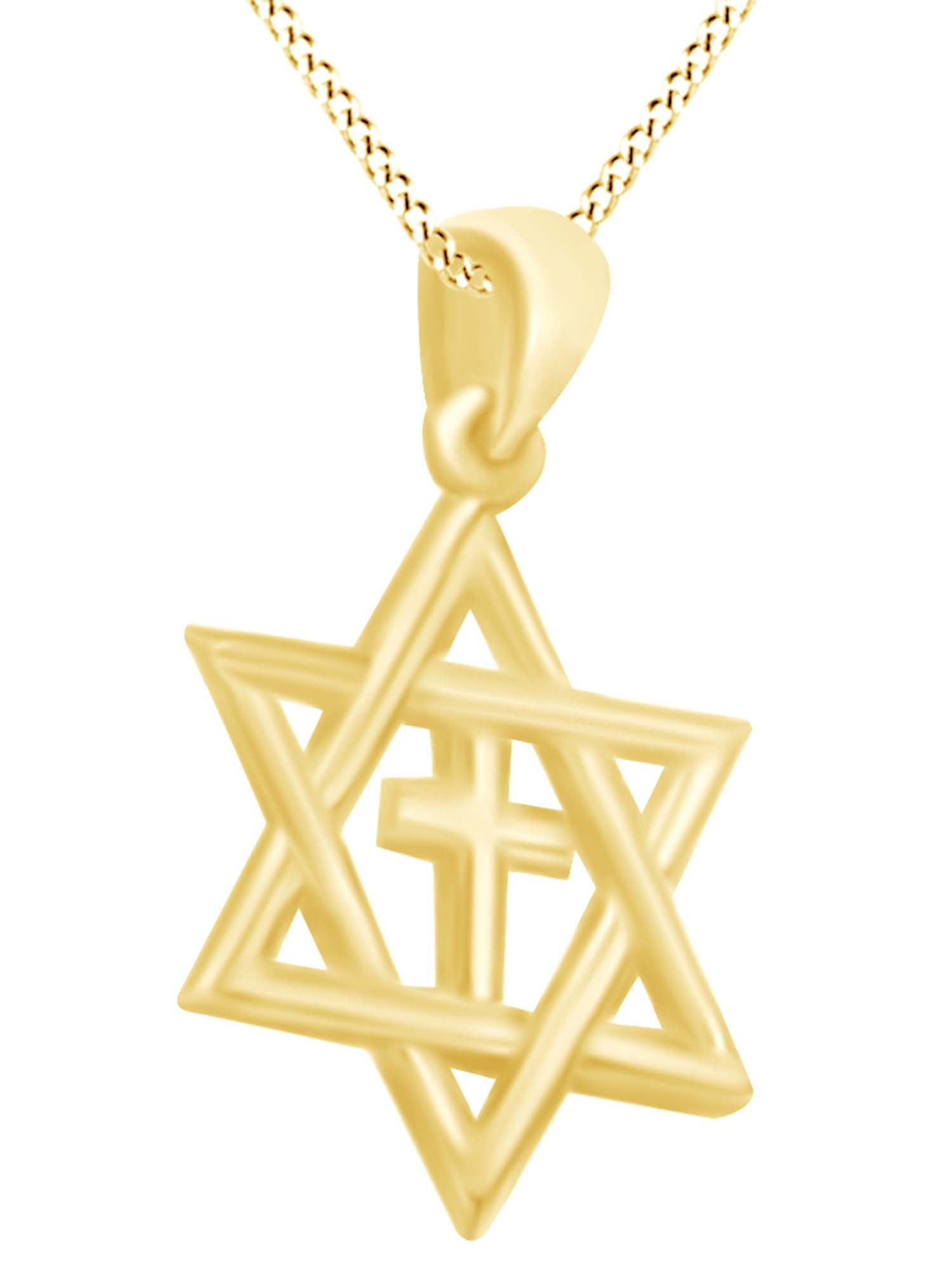 14K White And Yellow Gold Diamond Star of David with Cross Charm Pendant 