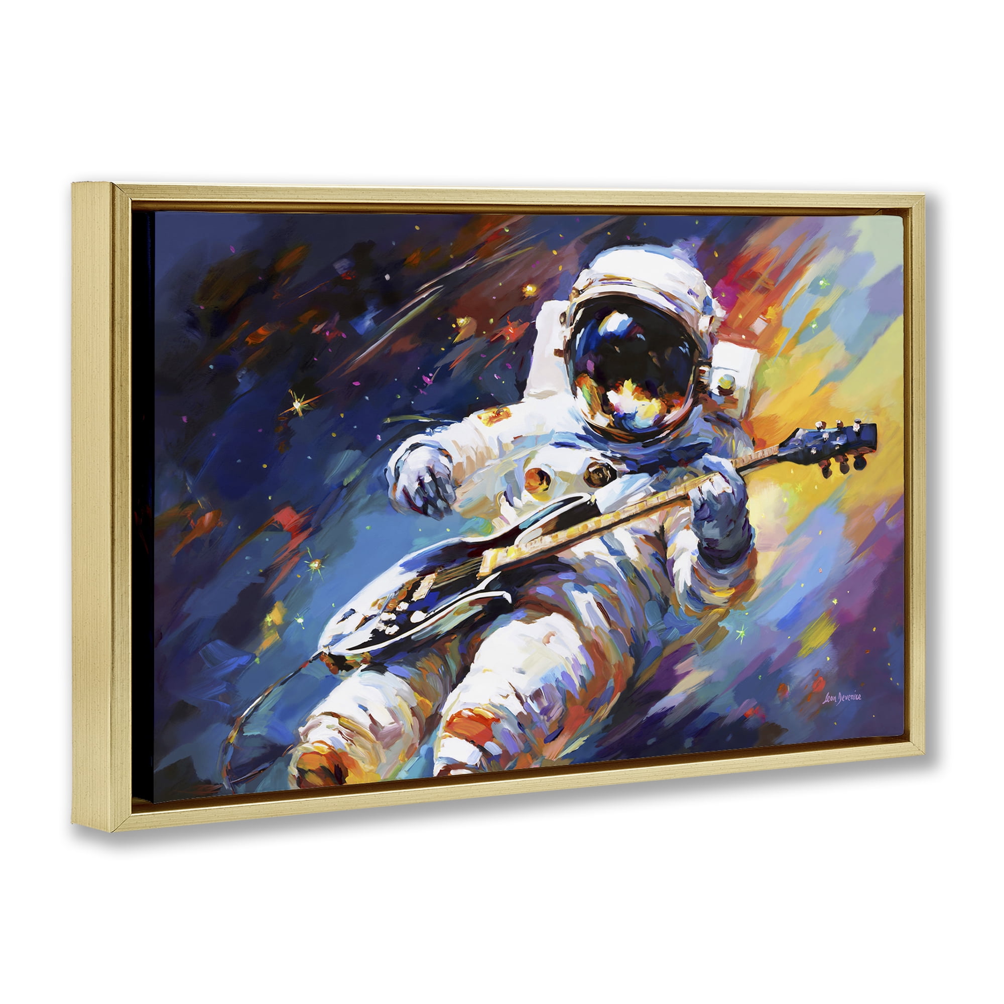 Stupell Industries Melodies Beyond Earth Astrology & Stars Painting Gold Floater Framed Canvas Art Print Wall Art, 31 x 21