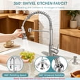 thumbnail image 5 of Wowkk Kitchen Sink Faucets with Pull Down Sprayer and Soap Dispenser, 304 Stainless Steel Single Handle Kitchen Faucet, 2 Water Modes with Deck Plate for Laundry Utility Camper, Brushed Nickel, 5 of 10