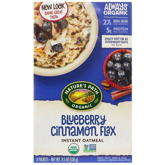 Nature's Path, Organic Instant Oatmeal, Blueberry Cinnamon Flax, 8 Packets, 11.3 oz