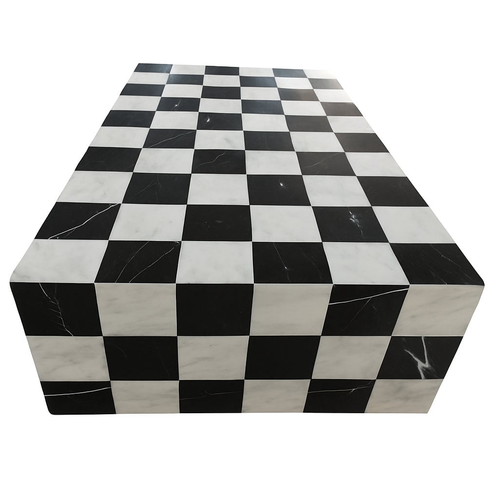 Genuine Marble Coffee Table - Nero Black / Carrara Tiled Marble