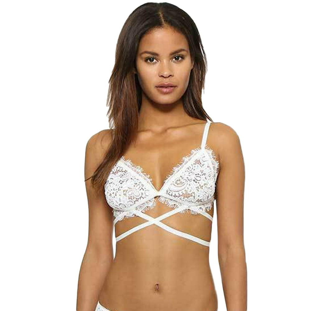 Anself Women Bra Sheer Lace Mesh Hollow Out Cross Adjustable Strap