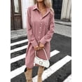 thumbnail image 5 of Women's Collared Button Down Long Sleeve Corduroy Shirt Dress Leather Powder XL, 5 of 10