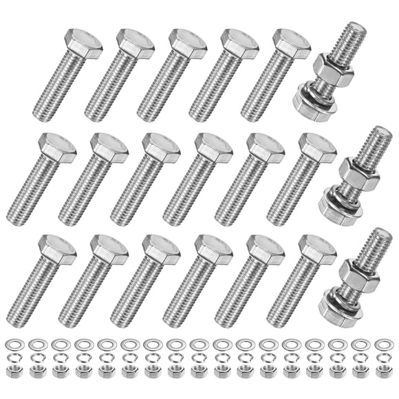 Uxcell 20-Pack Tornillo de Cabeza Hexagonal con Tuercas, Arandelas Planas y de Bloqueo M10x40mm Kit de Tornillos de Acero Inoxidable Totalmente Roscados Métricos