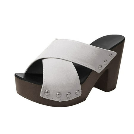

shpwfbe slippers for women cross strap heel thick high-heeled flip flop open toe slippers for women indoor and outdoor womens slippers