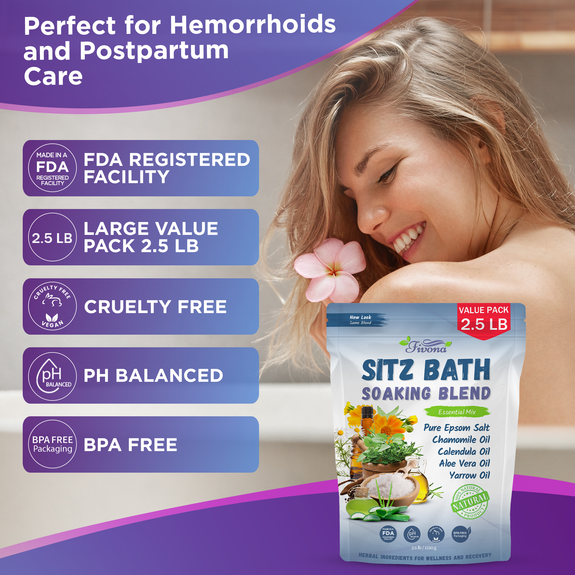 Sitz Bath Kit Salt 2.5 LB Kit for Hemorrhoids and Postpartum Care Epsom with Oils Blend - image 5 of 8