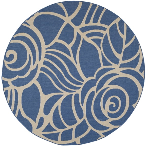 SAFAVIEH Courtyard Chester Floral Indoor/Outdoor Area Rug, 7'10" x 7'10" Round, Blue/Beige
