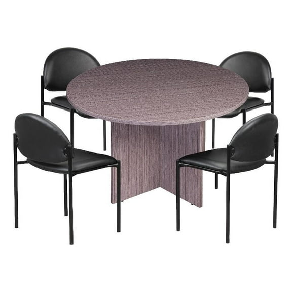 Boss Office Products 47"W Conference Table with 4 Stacking Chairs in Driftwood
