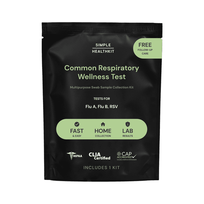 Simple HealthKit At-Home Common Respiratory Wellness Test Collection Kit, PCR Test for Flu A, Flu B & RSV in Males and Females, Free Follow-Up Care & Fast Lab Results, 1 Kit