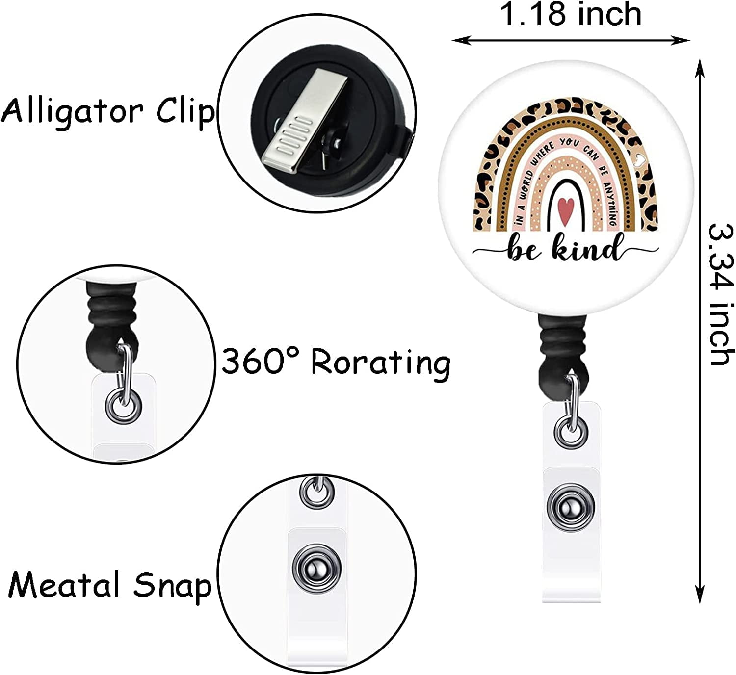 Retractable Badge Reel, Cute Badge Reels for Nurse Badge Holder with Alligator  Clip for Doctor Teacher (Be Kind-C) 