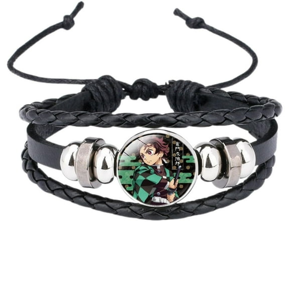 Mens Vintage Leather Wrist Band Rope Bracelet Bangle Demon Slayer Rope Adjustable (f)