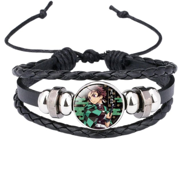 Pulsera de cuero vintage para hombre Pulsera de cuerda Brazalete Demon Slayer Cuerda ajustable (f) Feliz Sencillez