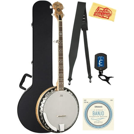 Oscar Schmidt OB5SP 5-String Banjo - Spalted Maple Bundle with Hard Case, Strings, Tuner, Strap, and Austin Bazaar Polishing Cloth