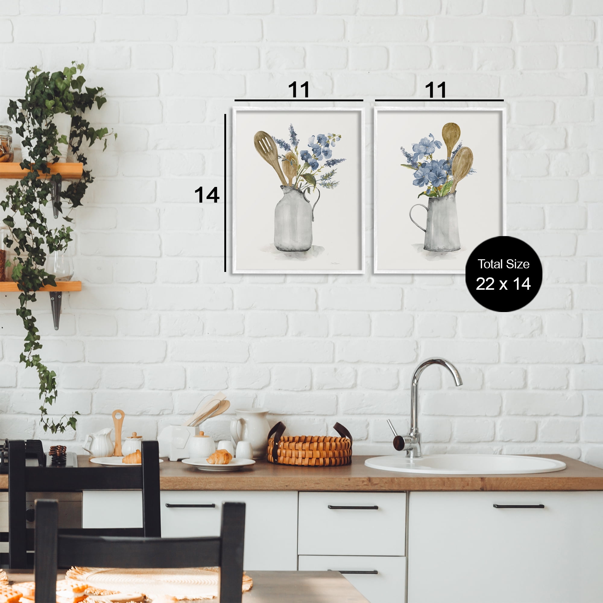 Stupell Industries Kitchen Pitcher Bouquets 2 Piece White Framed Giclee Art Set, design by Carol Robinson