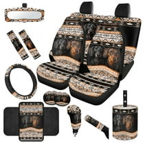 Jeiento Aztec Car Seat Cover Full Sets Steering Wheel Cover Car Trash Bin Seat Belt Pad Coasters Armrest Cover Handbrake Cover Dachshund Rearview Mirror Cover, Pack of 14 Auto Accessory