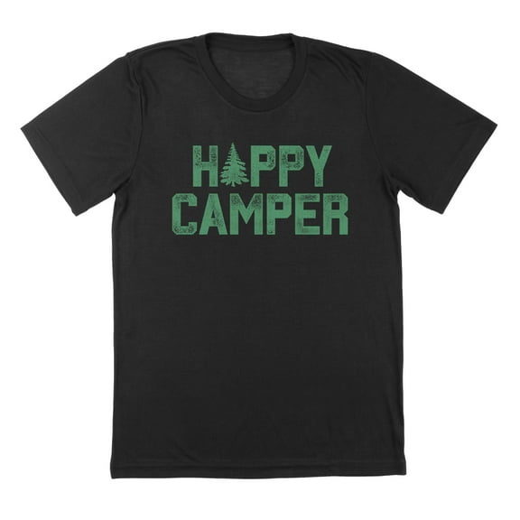 Happy Camper Humor Graphic Black Mens T-Shirt