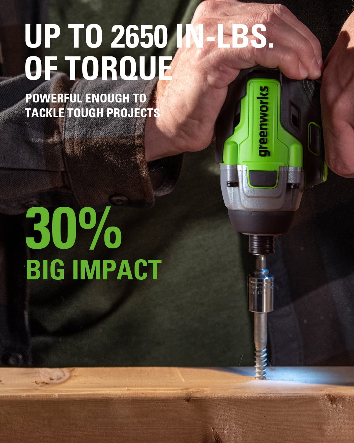 Greenworks 24V 1/4" 2650 in-lbs Brushless Impact Driver Kit with (2) 2Ah Batteries and Dual Port Charger