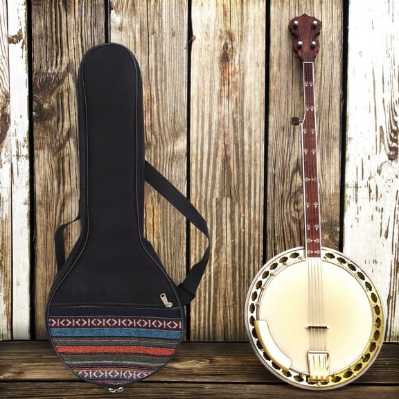 DEEPCRAFF Black 4-String Banjo Gig Bag with Padded Interior and Stylish Ethnic Design for Banjo Instrument