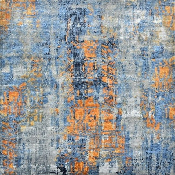 Ahgly Company Indoor Square Mid-Century Modern Granite Gray Oriental Area Rugs, 6' Square