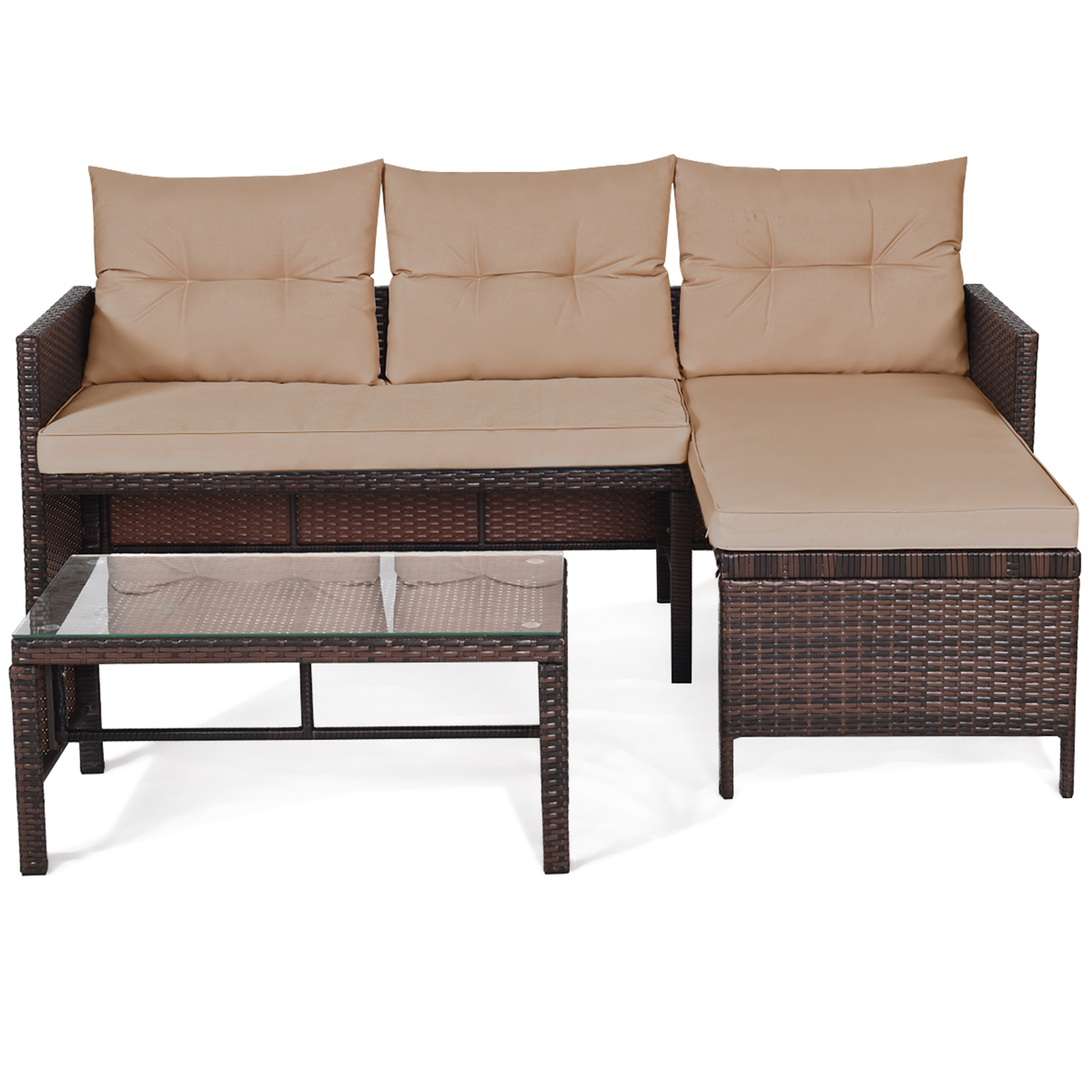 Gymax 3PCS Outdoor Rattan Furniture Set Patio Couch Sofa Set w/ Coffee Table - image 4 of 10
