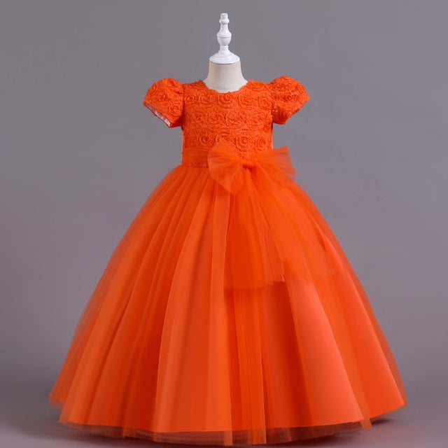 EGNMCR Vêtements pour Bébé Fille Robe Enfants Robe Sans Manches Princesse Nœud Papillon Dentelle Fleurs Robe en Tulle Robe Capitonnée