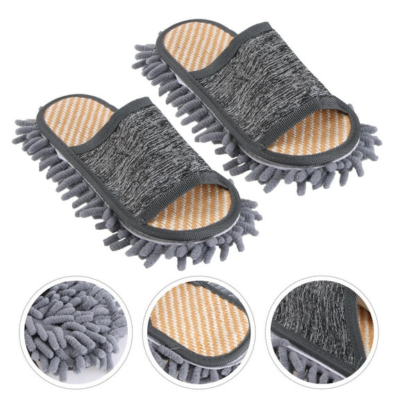 NICEXMAS Women's Soft Chenille Cleaning Slippers Grey, Comfortable Non- House Shoes, 1 Pair