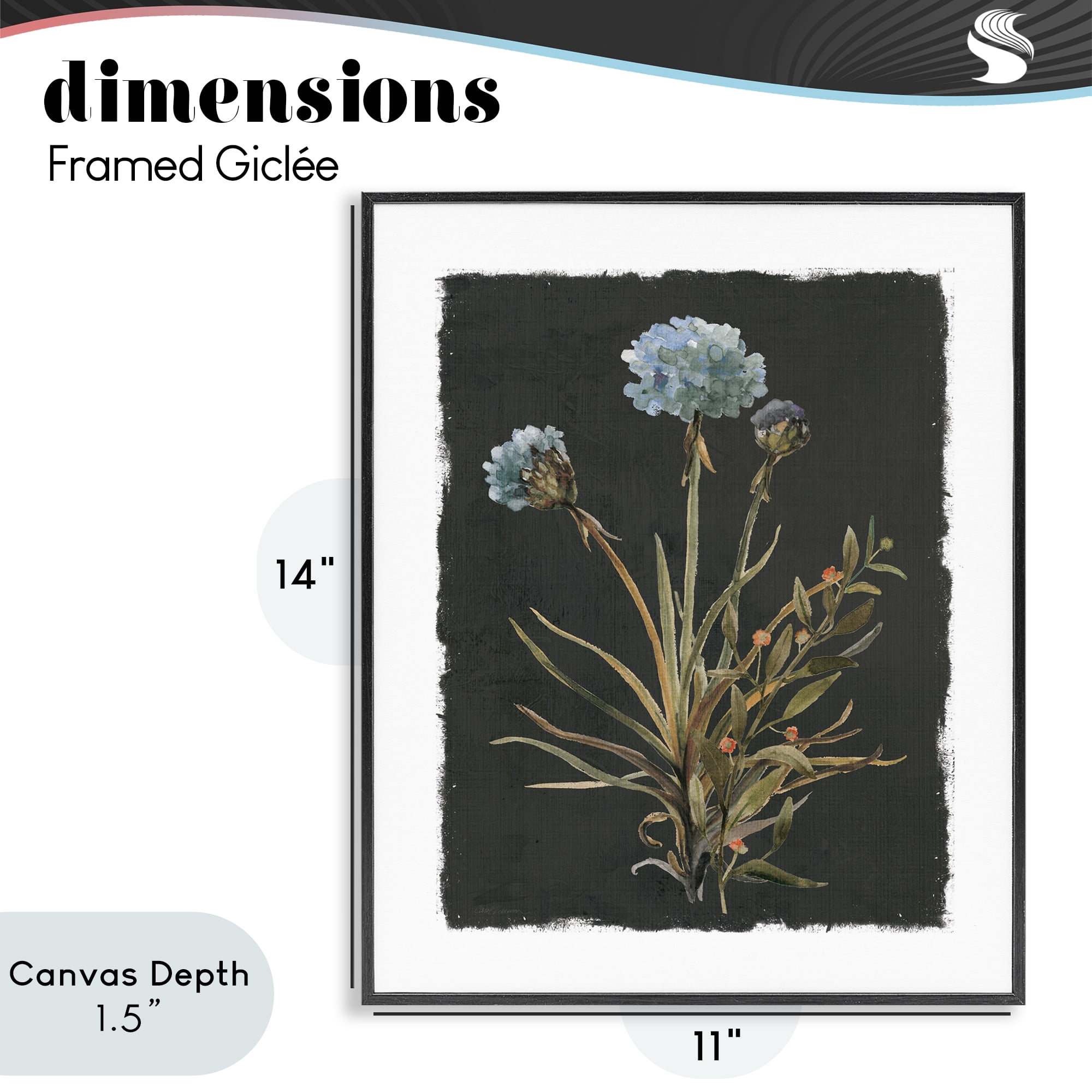 Stupell Industries Cerulean Bloom on Dark Green Black Framed Giclee Art, design by Carol Robinson