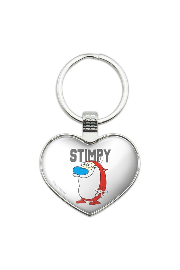 Ren and Stimpy Show Collegiate Stimpy Keychain Heart Love Metal Key Chain Ring