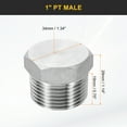 thumbnail image 2 of Uxcell 2pcs 304 Stainless Steel Pipe Plug Fitting 1" PT Male Thread Outer Hex Head Cap Hexagonal Head Bung Plugs Fittings for Air Water Oil Gas Tube, 2 of 6