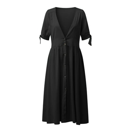 

Qufokar Maternity Dress Fall Chambray Dress Women V Neck Elegant Dress Half Sleeve Dresses Casual Fashion Dress Mid Skirt Summer Casual Loose Dress　