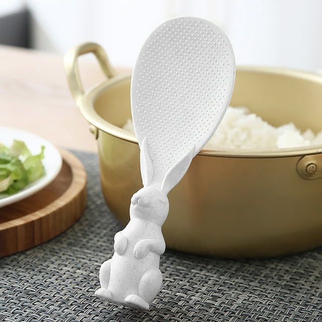 Accessoires de Cuisine Mignons et Créatifs Lapin Peut Tre Vertical Cuillère à Riz Antiadhésive Pelle à Riz Paille Plastique Cuillère à Riz