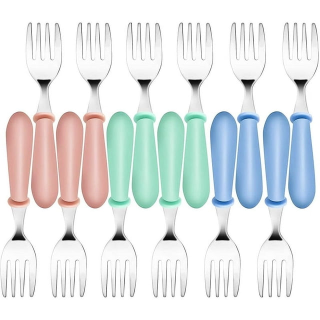 LEEYNEER 12 Pcs Toddler Forks Toddler Utensils Stainless Steel Baby Forks Kids Silverware Children‘s Cutlery Set for Feeding