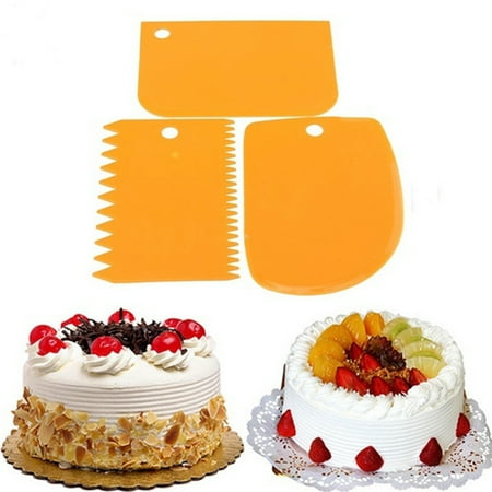 

Shangqer 3 Pcs/Set Plastic Pastry Dough Icing Fondant Cake Scraper Decorating Baking Tool