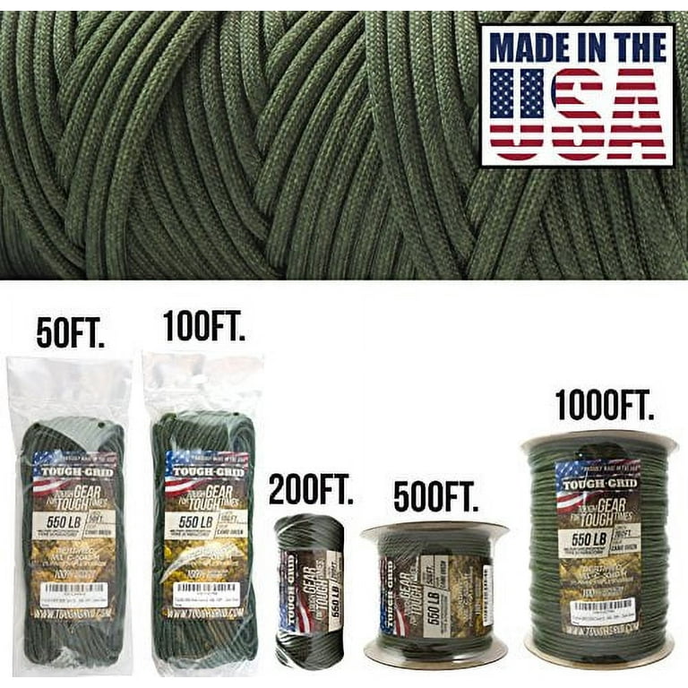 TOUGH-GRID 550lb Camo Green Paracord/Parachute Cord - 100% Nylon Mil-Spec  Type III Paracord Used by The US Military, Great for Bracelets and  Lanyards, 50Ft. - Camo Green 
