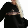 thumbnail image 3 of Women Contrast Fish Sweater Long Sleeve Crew Neck Ribbed Knit Pullover Sweaters Fall Casual Tops Black S, 3 of 7