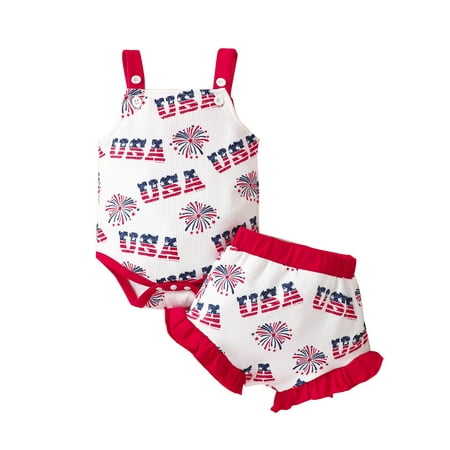 

kpoplk Baby Girl 4th of July Outfit T-Shirt Top Shorts Set Toddler Memorial Day American Flag Clothes(12-18 Months)