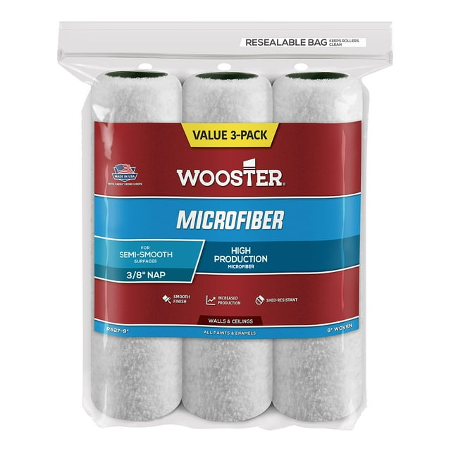 Rodillo de pintura Wooster R527-9 de microfibra, 23 cm, paquete de 3