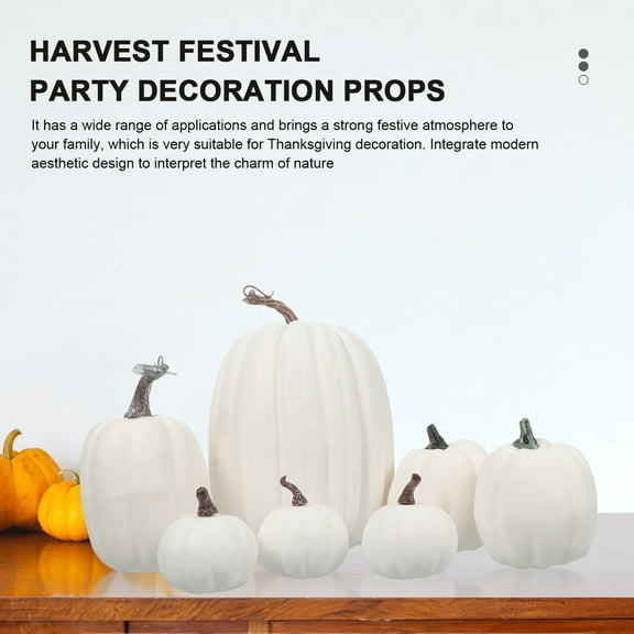 ULTNICE 7pcs Artificial White Pumpkins Assorted Realistic Pumpkin Decoration For Thanksgiving Pumpkin Decor Multipurpose Pumpkin Model Ornament (White)\