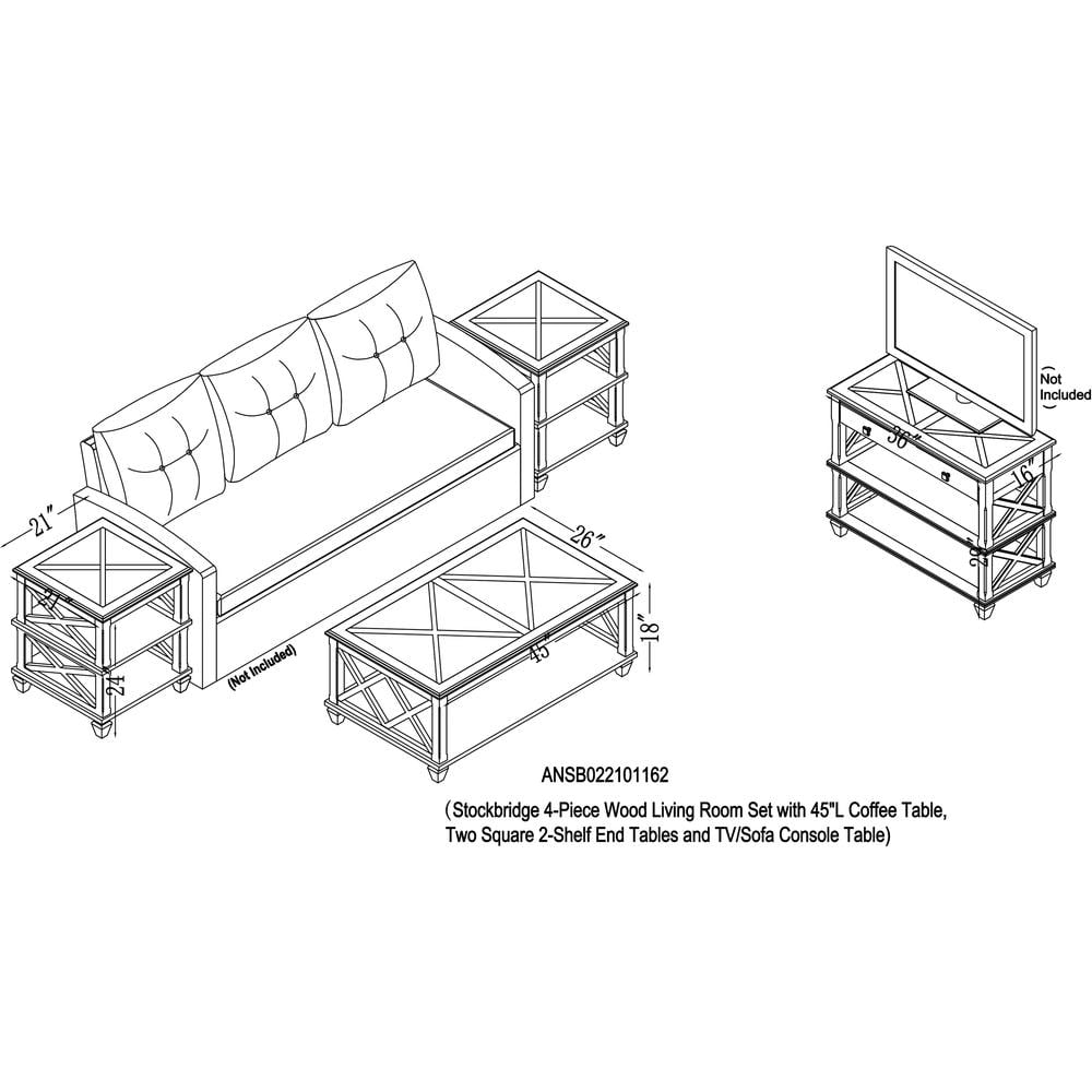 Alaterre Furniture Stockbridge 4-Piece Wood Living Room Table Set