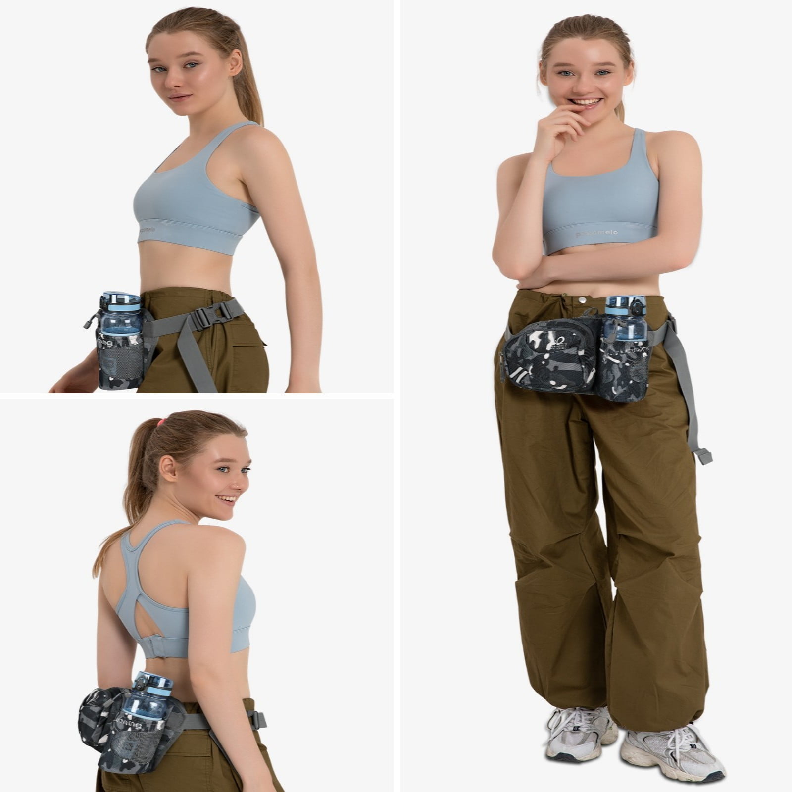 WATERFLY Unisex 3.5L Nylon Fanny Packs with a Water Bottle Holder Travelling Hiking Walking,Black camouflage