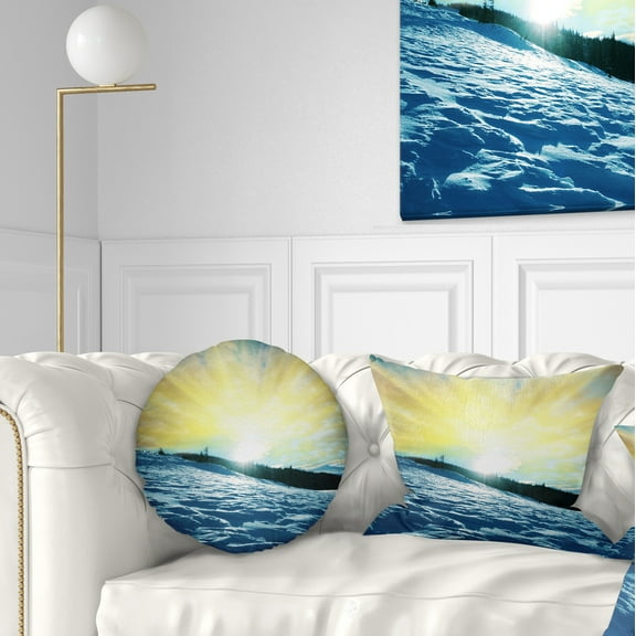 Designart Winter with Blue Waters At Sunset - Seashore Throw Pillow - 12x20