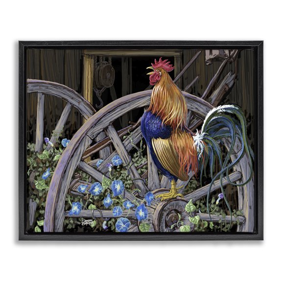 Stupell Industries Farmhouse Morning Glory Rooster Black Floating Frame Canvas Art, 21 x 17, by Joseph Burgess
