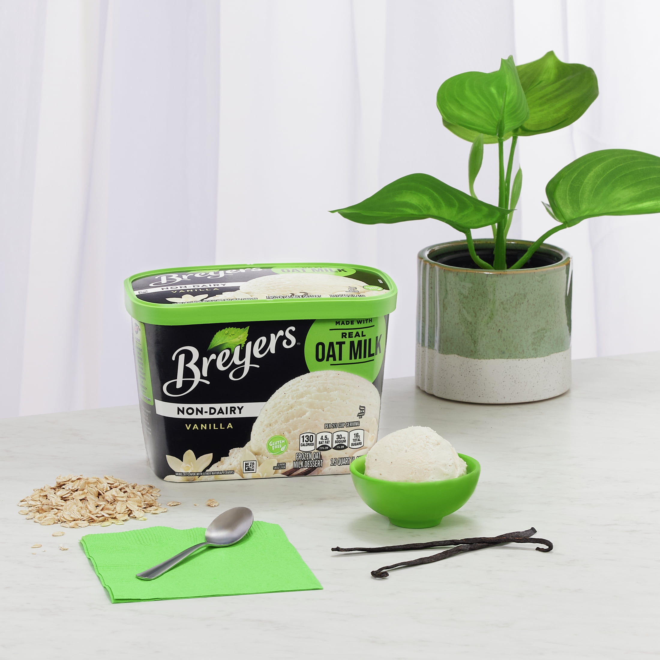 Breyers Non-Dairy Vanilla Ice Cream, Made with Real Oat Milk, 48 oz