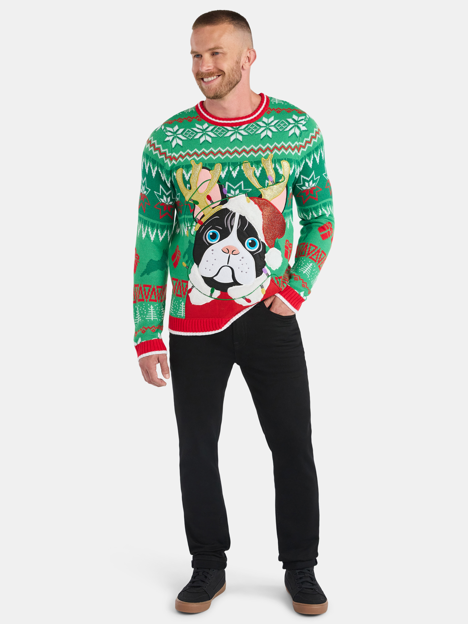 Men's Frenchie Dog Christmas Sweater from Holiday Time, Midweight, Sizes M-2XL